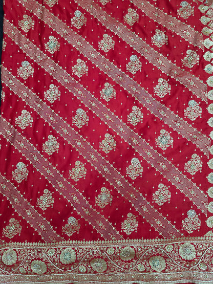Red Zardozi Zarkan Banarasi Katan Saree