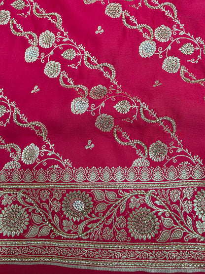 Red Zarkan Moti Banarasi Silk Saree