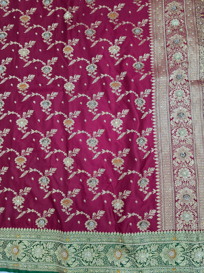 Maroon Zardozi Zarkan Banarasi Saree