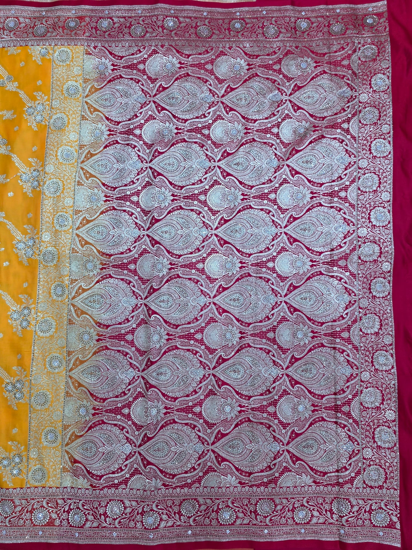 Yello Zarkan Swarovski Banarasi Katan Saree