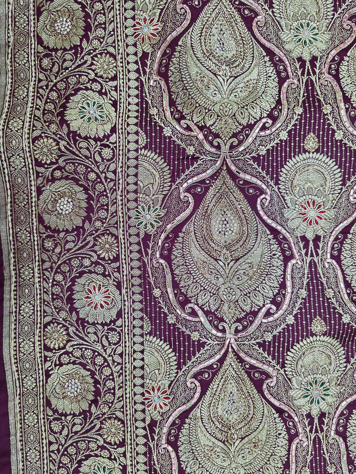 Wine Zardozi Zarkan Banarasi Katan Saree