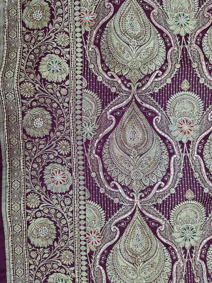 Wine Zardozi Zarkan Banarasi Katan Saree