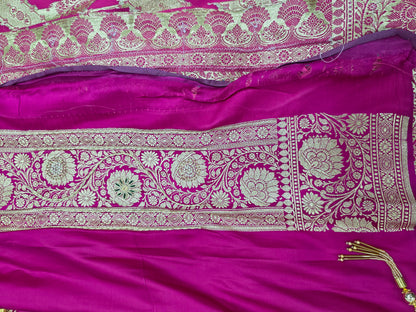 Pink Zardozi Zarkan Banarasi Katan Saree