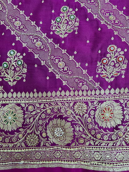 Purple Zardozi Zarkan Banarasi Katan Saree
