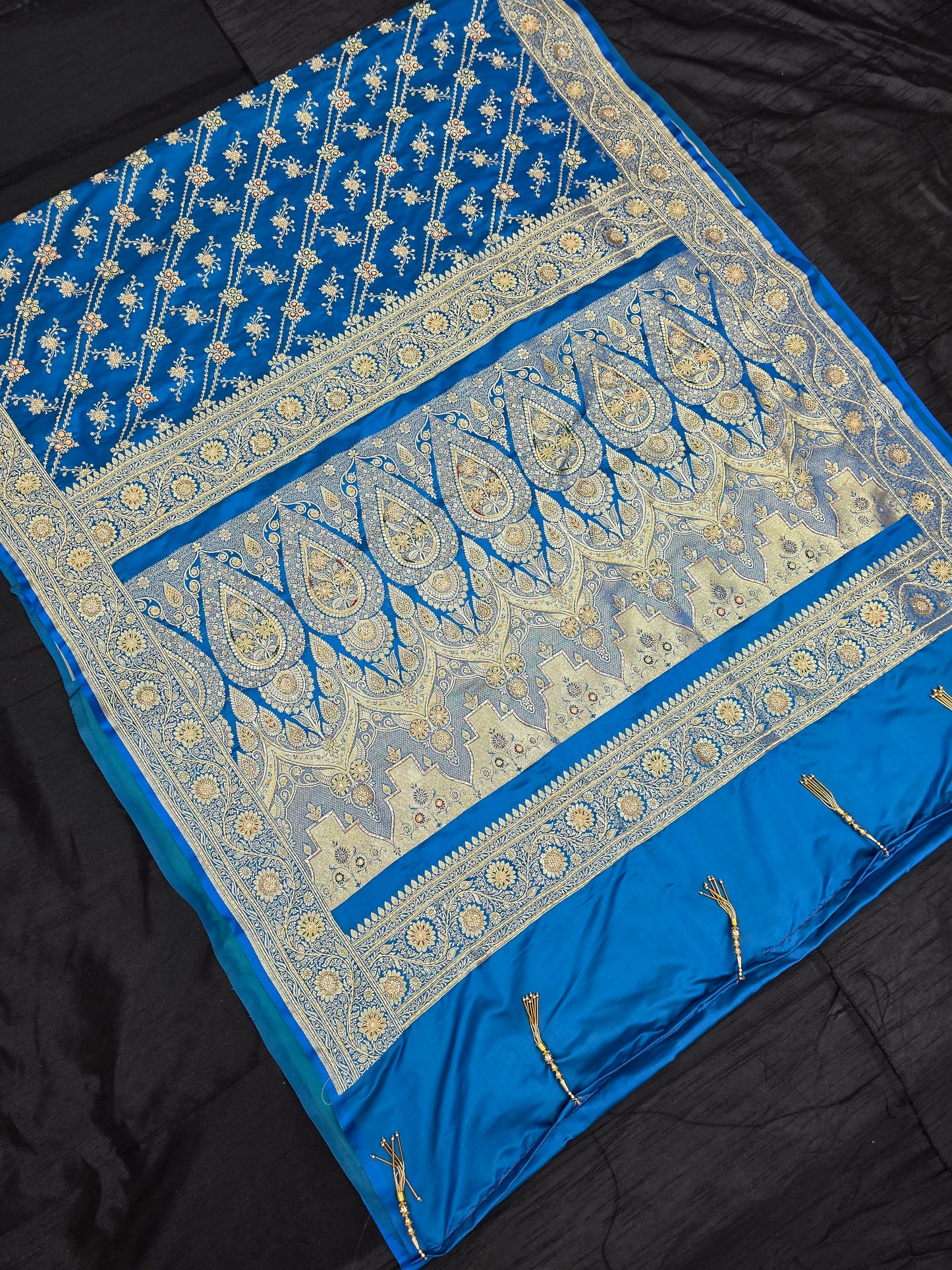 Blue Zardozi Zarkan Banarasi Katan Saree