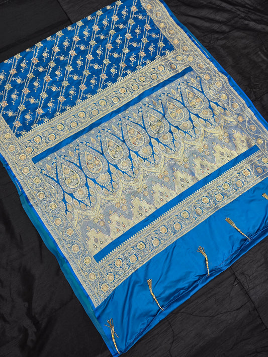 Blue Zardozi Zarkan Banarasi Katan Saree
