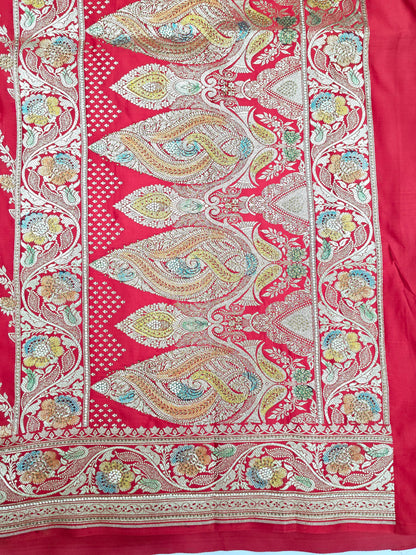 Red Zarkan Swarovski Banarsi Katan Saree
