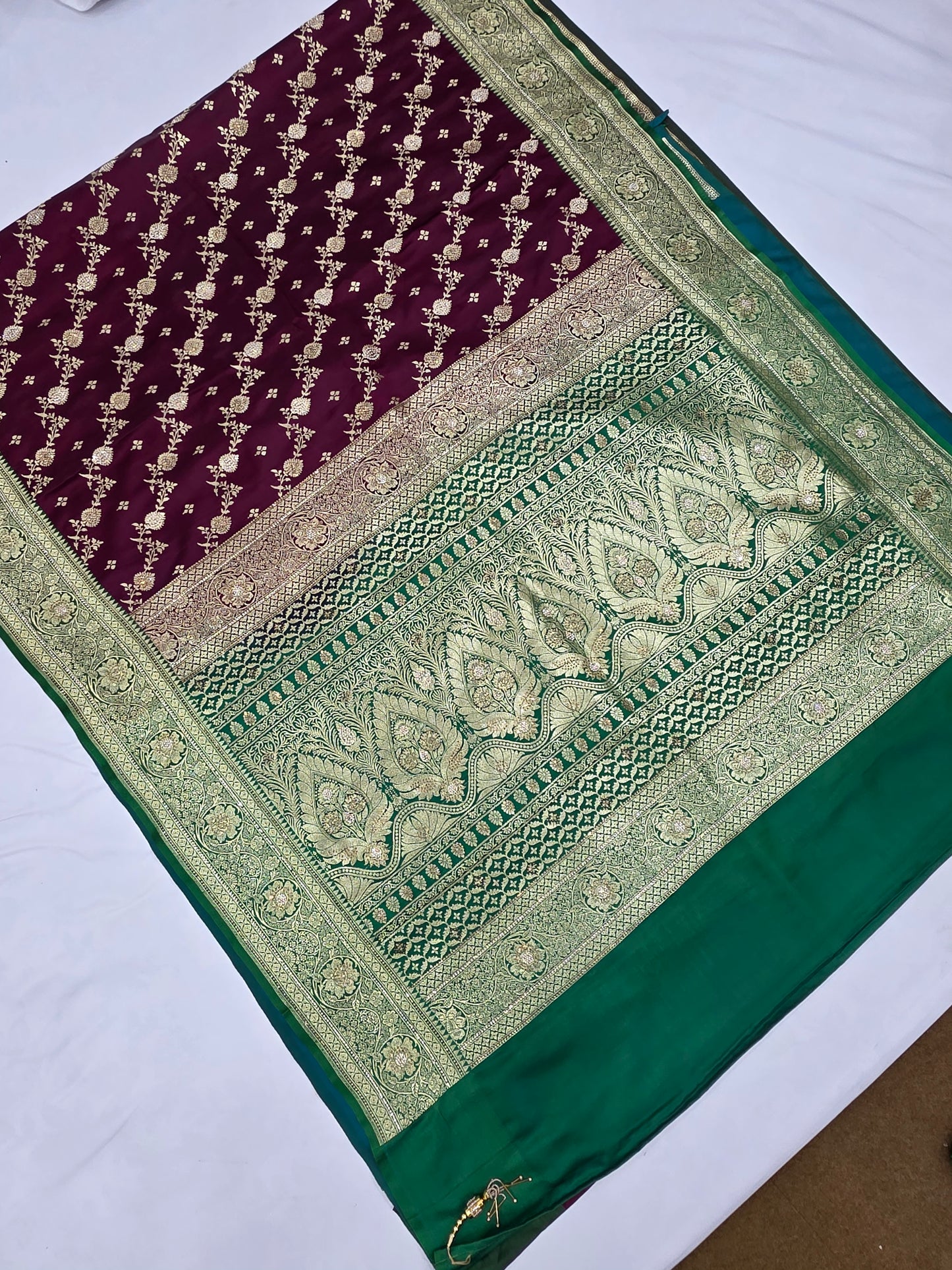 Wine Zarkan Swarovski Banarasi Saree