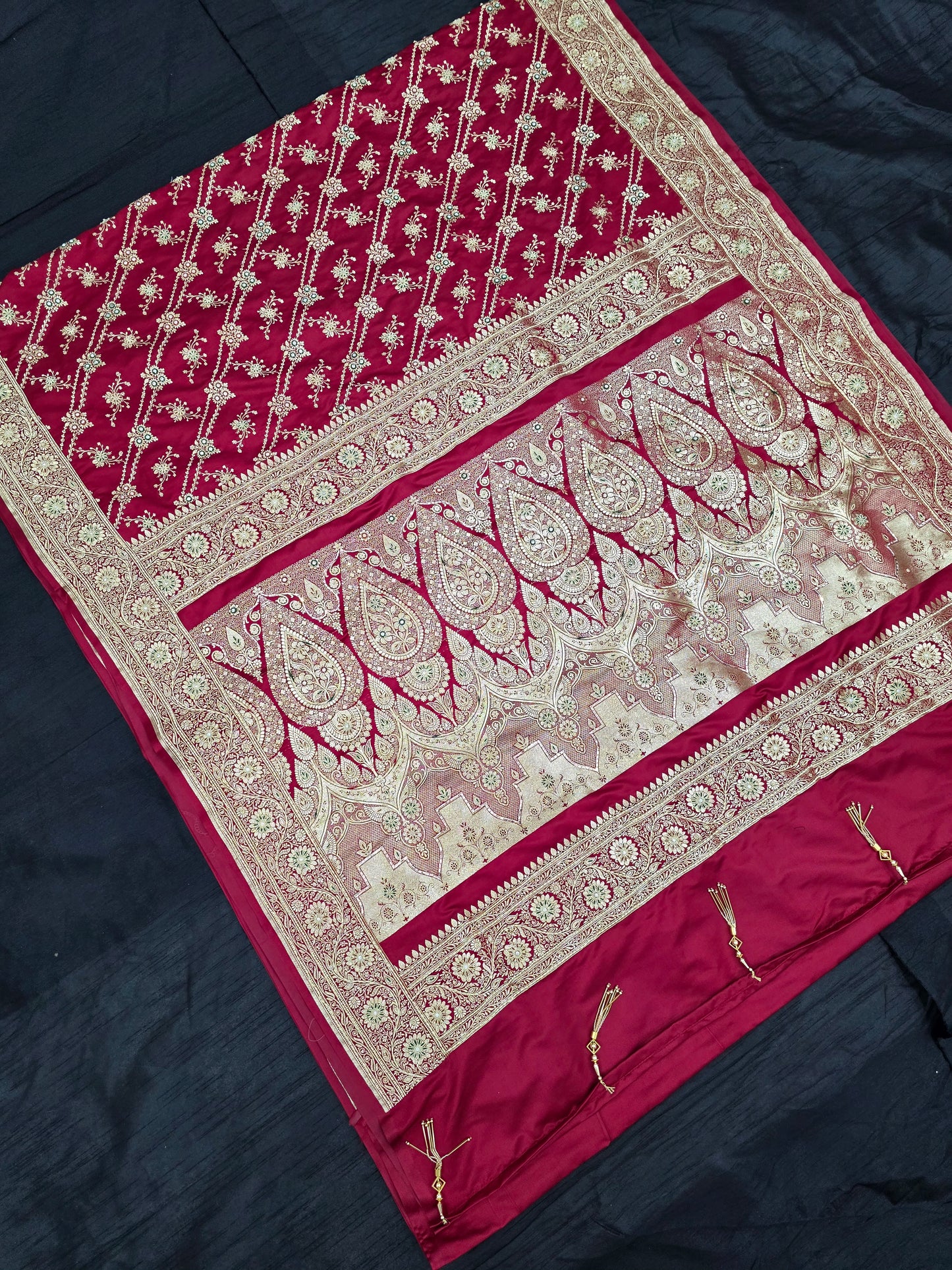 Maroon Zardozi Zarkan Banarasi Katan Saree