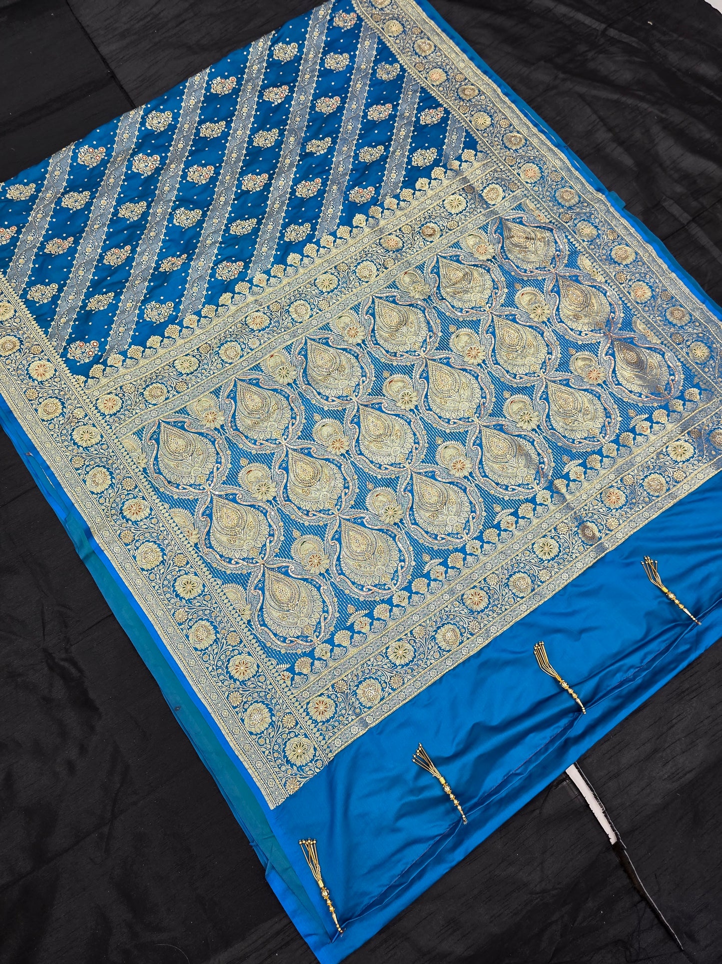 Blue Zardozi Zarkan Banarasi Katan Saree