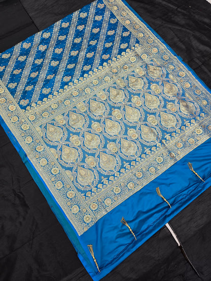 Blue Zardozi Zarkan Banarasi Katan Saree