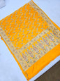 Yellow Zarkan Swarovski Banarsi Katan Saree