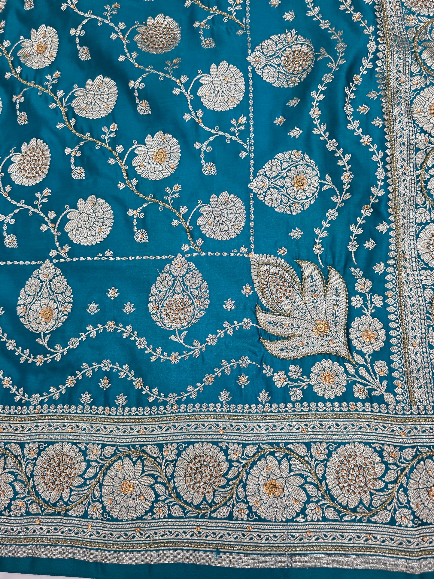 Teal Moti Banarasi Saree