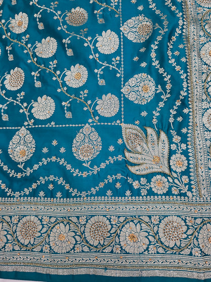 Teal Moti Banarasi Saree