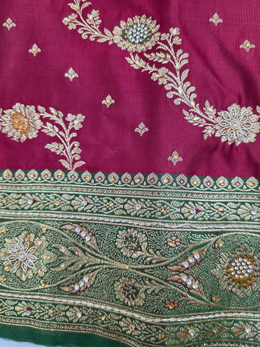 Maroon Zardozi Zarkan Banarasi Saree