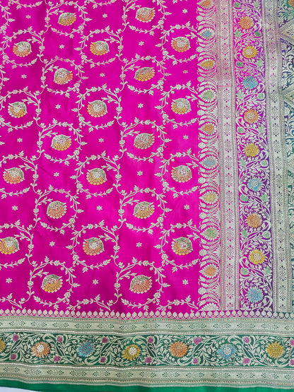 Pink Zarkan Swarovski Banarsi Katan Saree