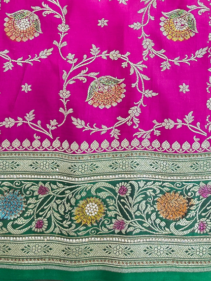 Pink Zarkan Swarovski Banarsi Katan Saree