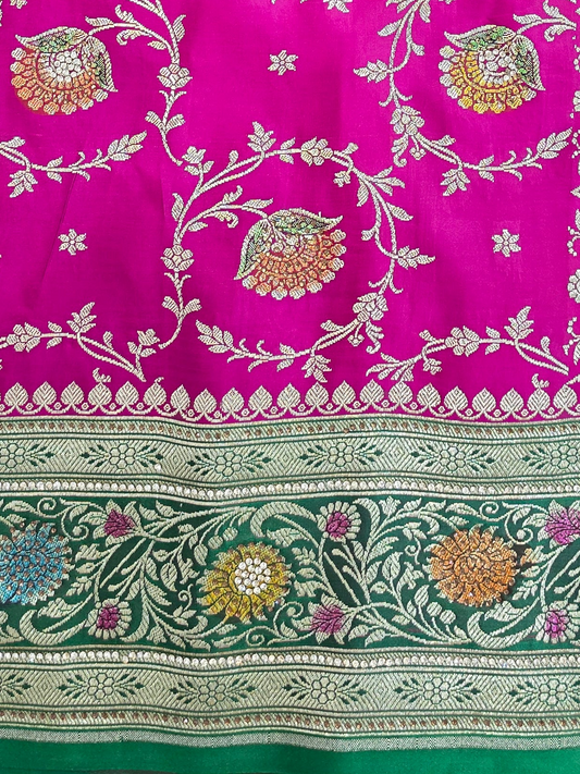 Pink Zarkan Swarovski Banarsi Katan Saree