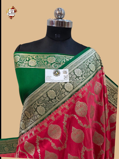 Strawberry Banarasi Katan saree
