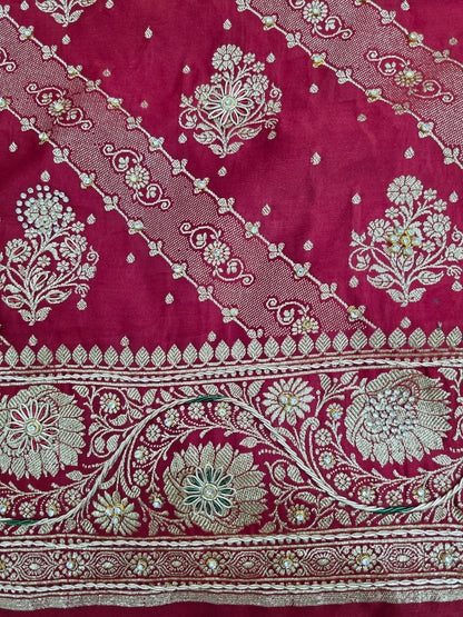 Maroon Zardozi Zarkan Banarasi Katan Saree