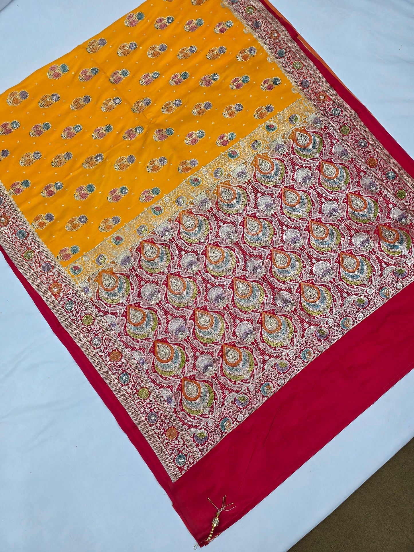 Gold Mina Kari Zarkan Swarovski Banarasi Saree