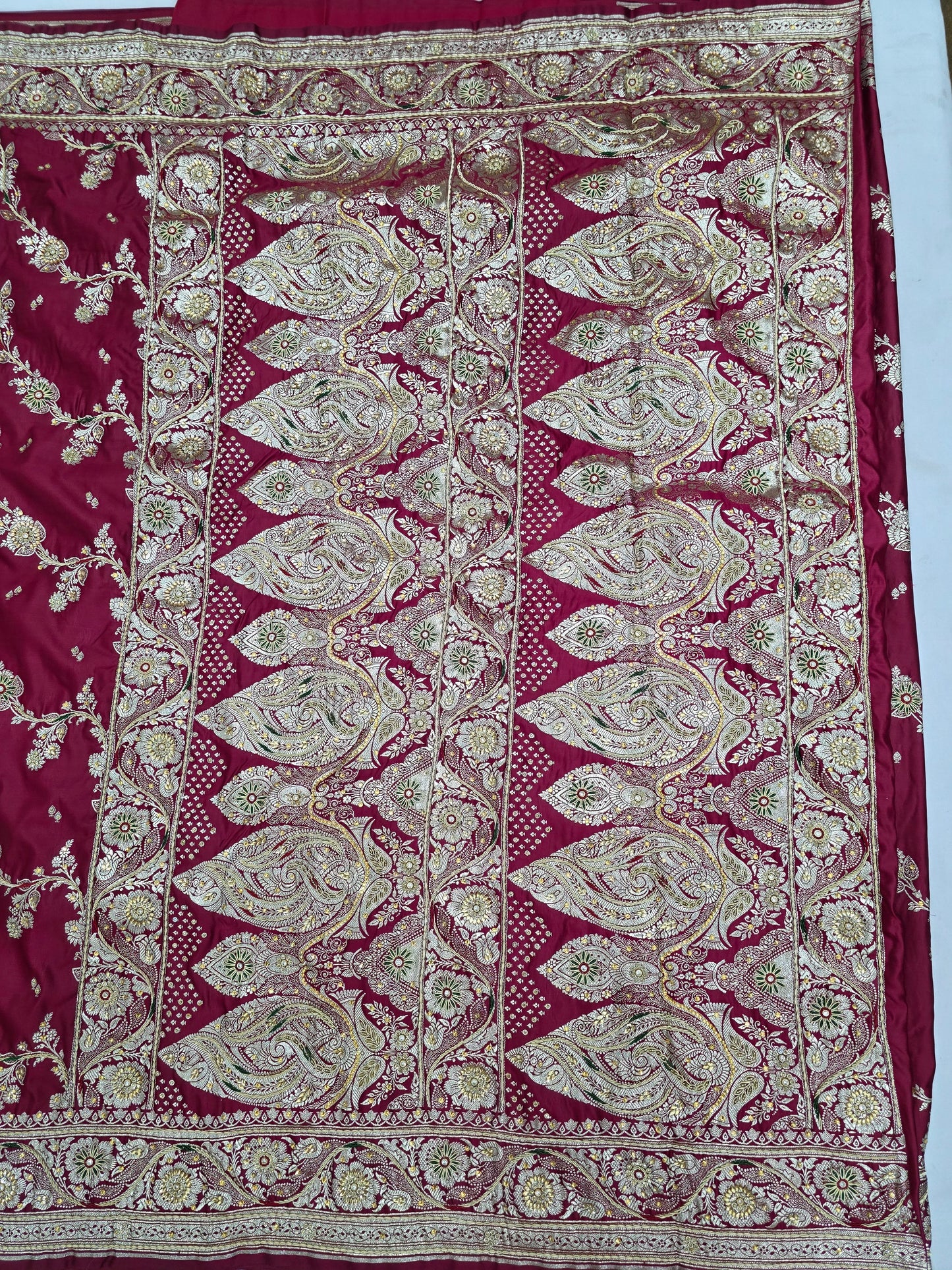 Maroon Zardozi Stone Banarasi Saree
