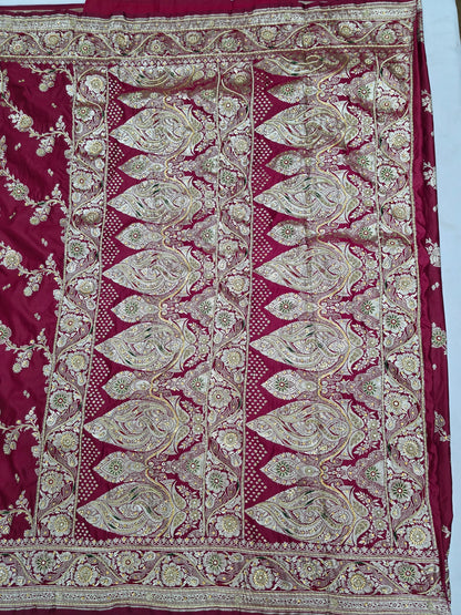 Maroon Zardozi Stone Banarasi Saree