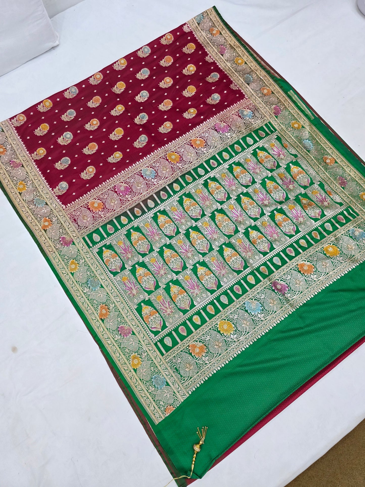 Maroon Zarkan Swarovski  Banarsi Katan saree