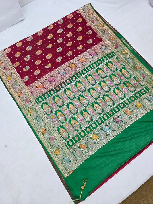 Maroon Zarkan Swarovski  Banarsi Katan saree