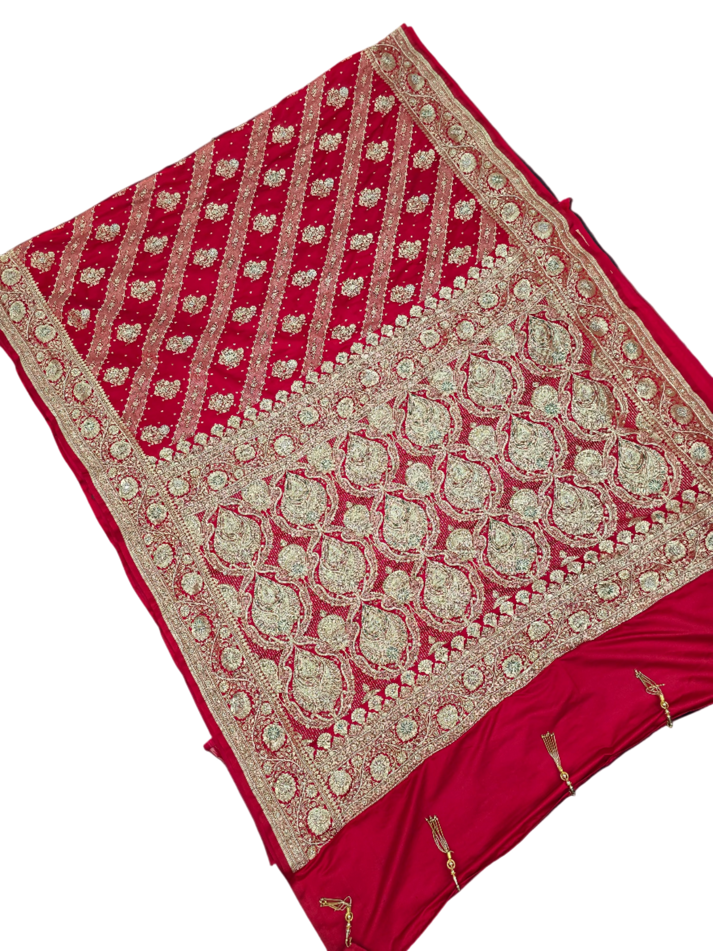 Red Zardozi Zarkan Banarasi Katan Saree