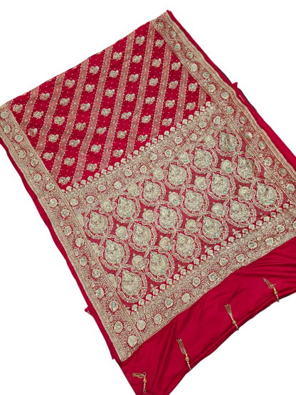 Red Zardozi Zarkan Banarasi Katan Saree