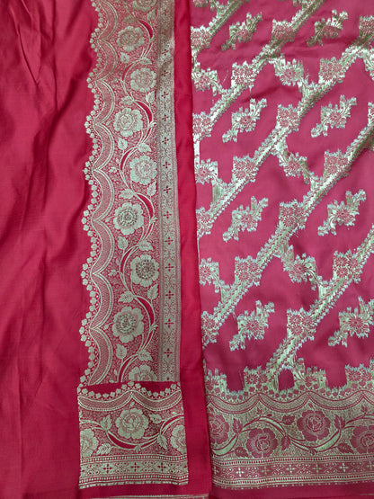 Pink Zarkan Swarovski Banarasi silk Saree