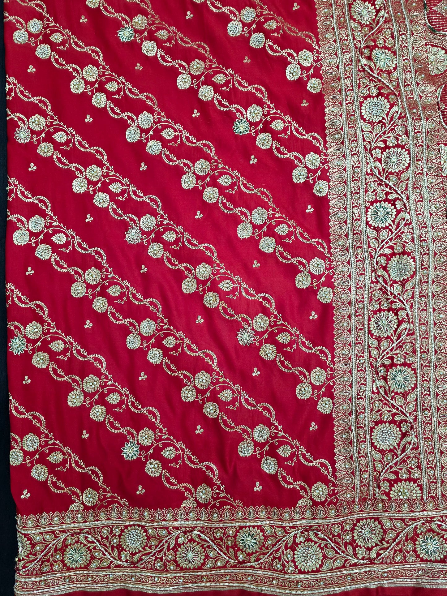 Red Zardozi Zarkan Banarasi Katan Saree