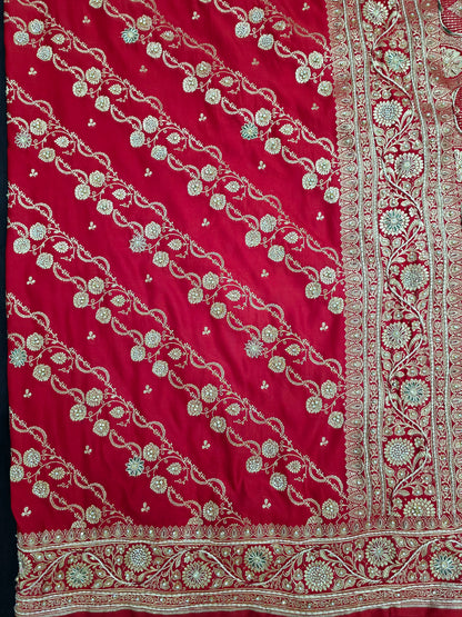 Red Zardozi Zarkan Banarasi Katan Saree