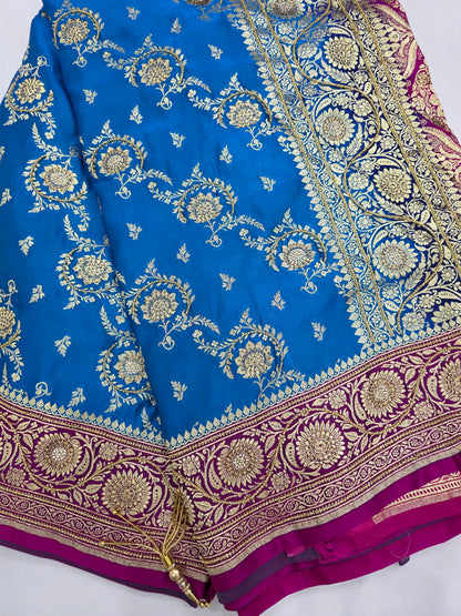Blue Zarkan Moti Banarasi Silk Saree