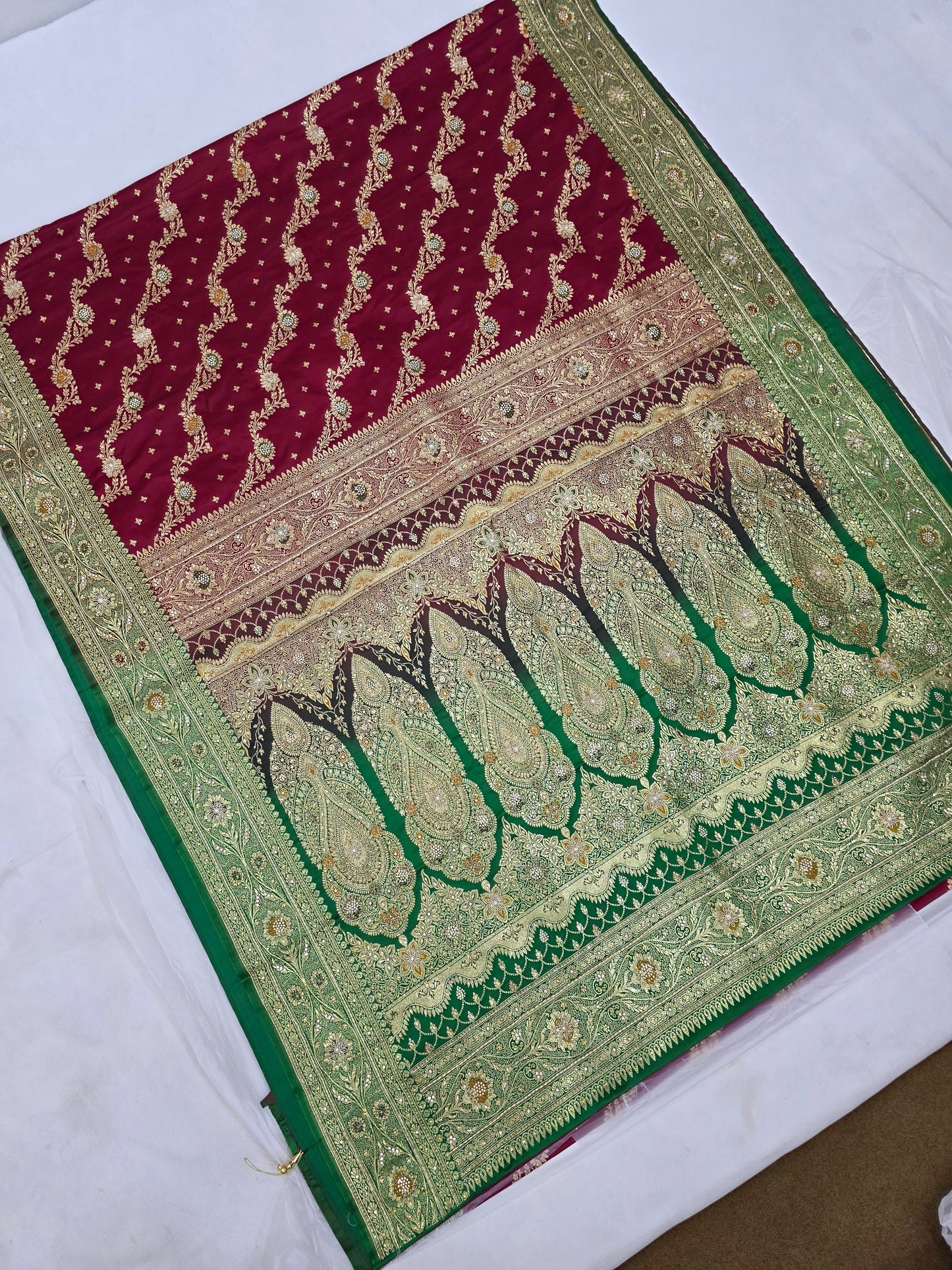 Maroon Zardozi Zarkan Banarasi Saree