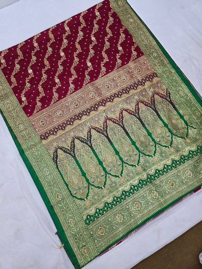 Maroon Zardozi Zarkan Banarasi Saree
