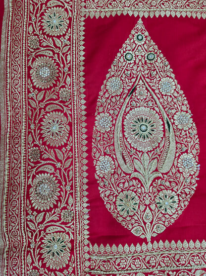 Red Zardozi Zarkan Banarasi Saree