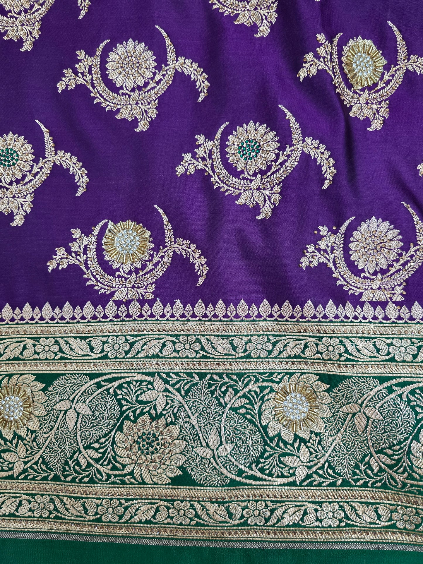 Parpl Zarkan Swarovski Banarasi silk Saree