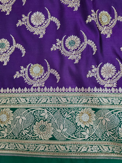 Parpl Zarkan Swarovski Banarasi silk Saree