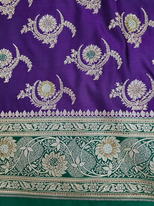 Parpl Zarkan Swarovski Banarasi silk Saree