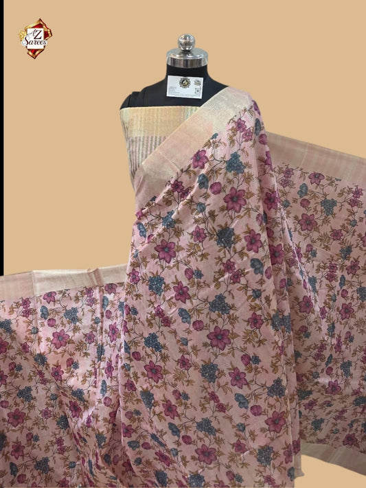 Pink Banarasi Printed Saree