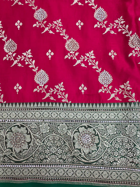 Red Zarkan Swarovski Banarasi Saree