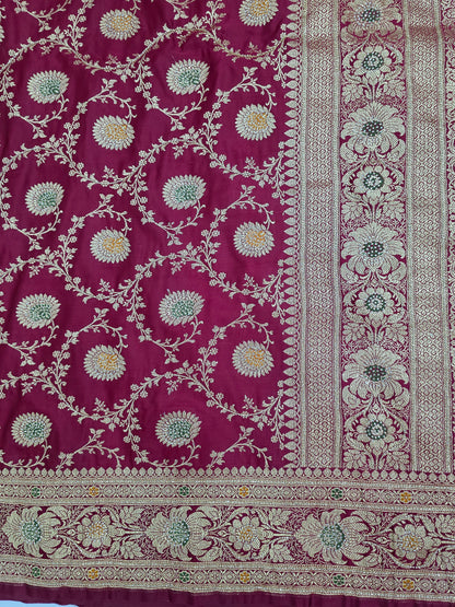 Maroon katdana swarovski Banarsi Katan Saree