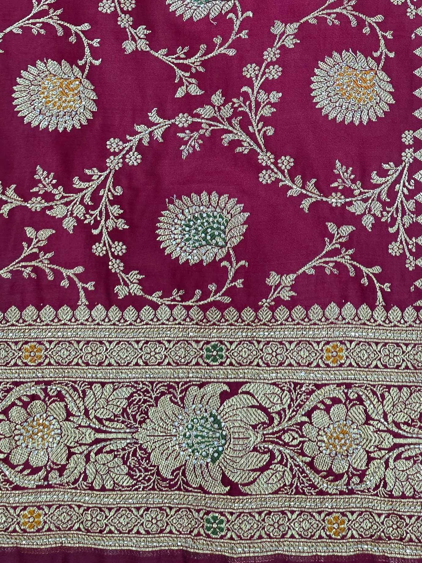 Maroon katdana swarovski Banarsi Katan Saree