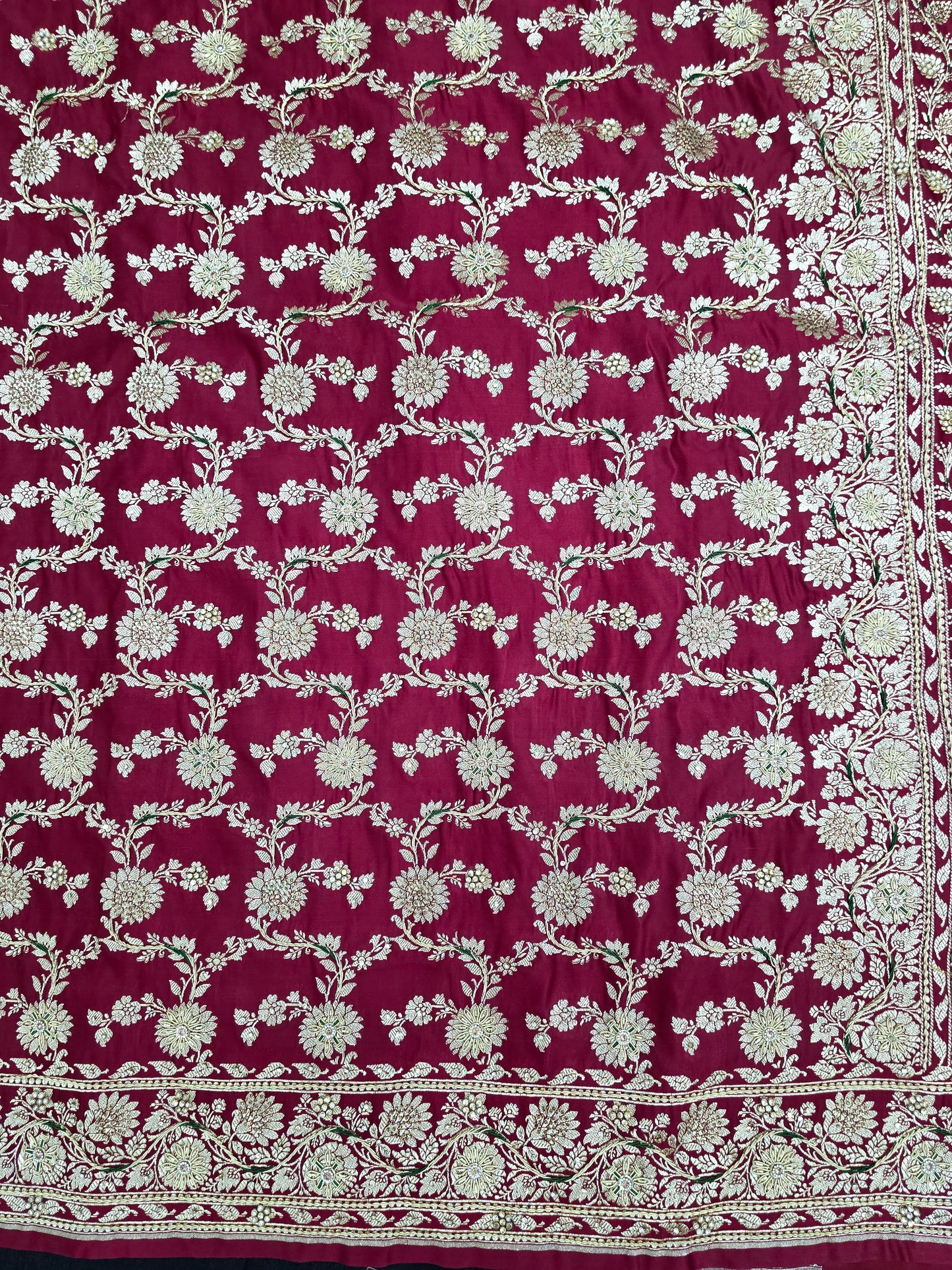 Maroon Zardozi Zarkan Banarasi Katan Saree