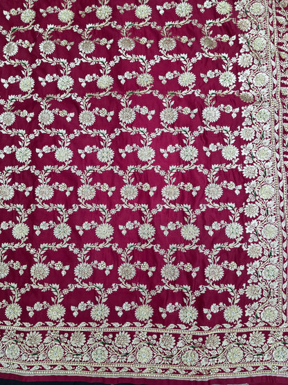 Maroon Zardozi Zarkan Banarasi Katan Saree