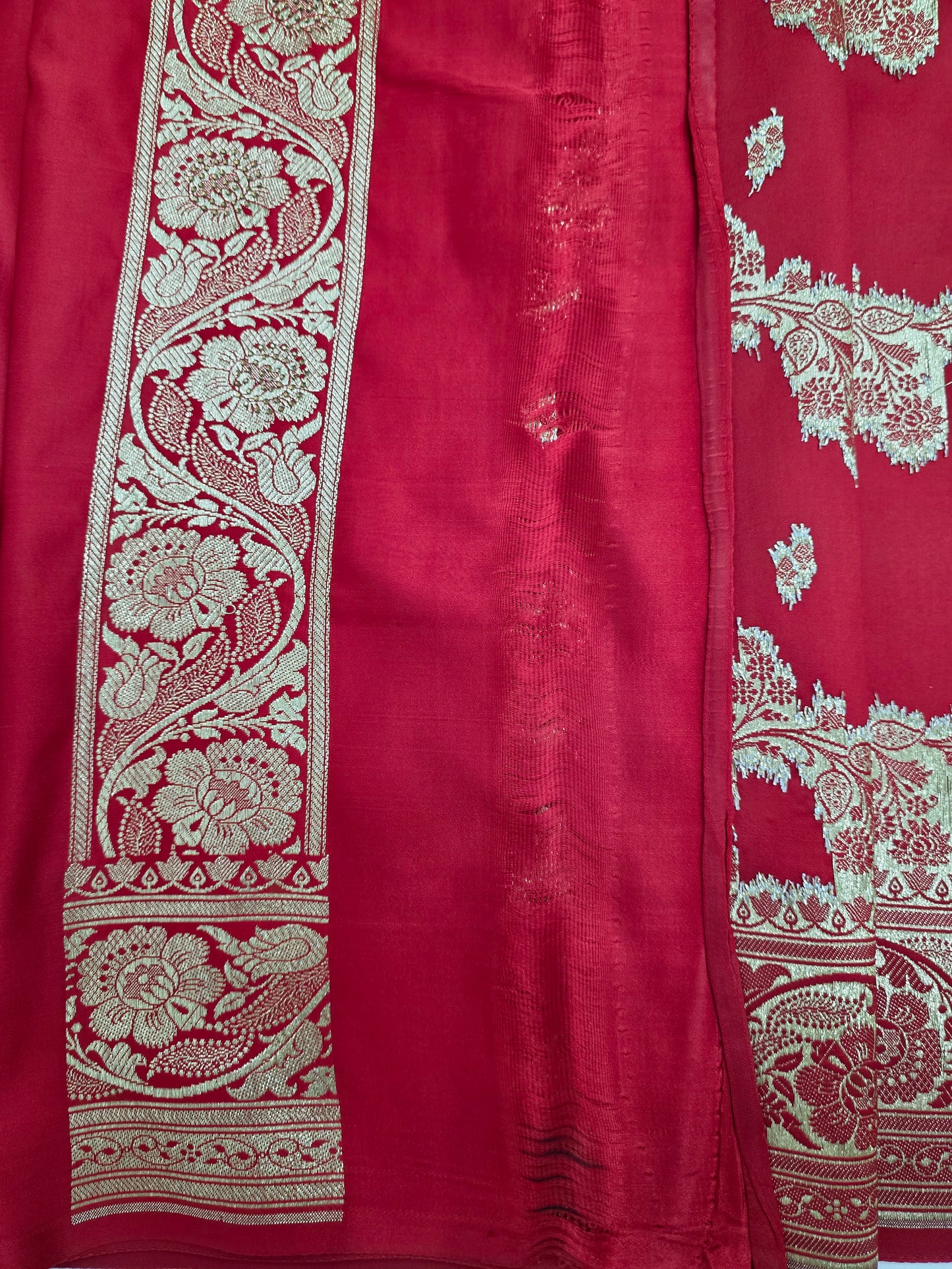 Red Swarovski Banarasi katan silk Saree