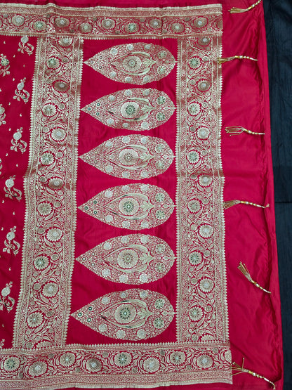Red Zardozi Zarkan Banarasi Katan Saree