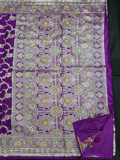 Purple Zardozi Zarkan Banarasi Katan Saree
